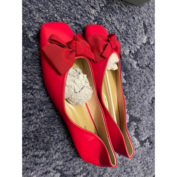 Brand New C. Paravano Women’s EU 41 US 11 Red Bowknot Square Leather Flats - Picture 3 of 7
